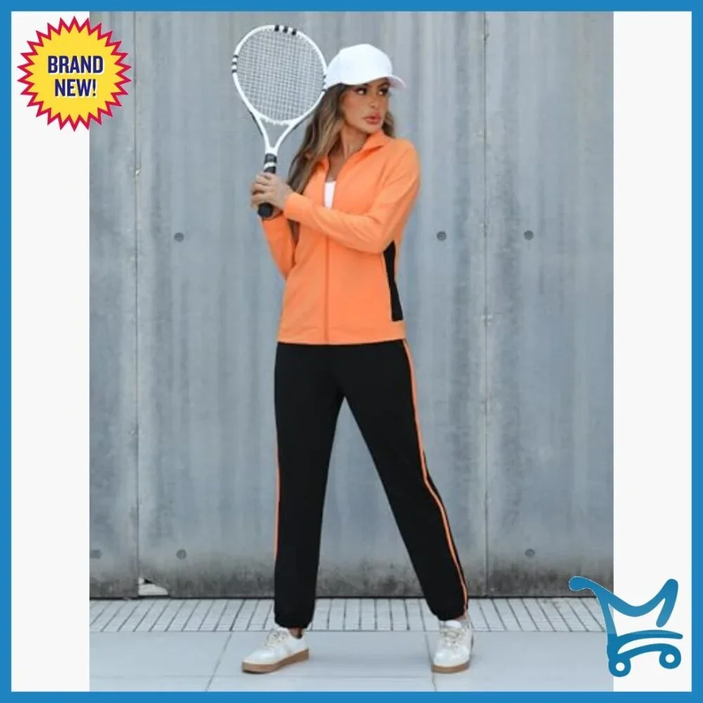 Long Sleeve Zip Up Tracksuit Set, 2 Piece Jogger Lounge Outfit, Size Small